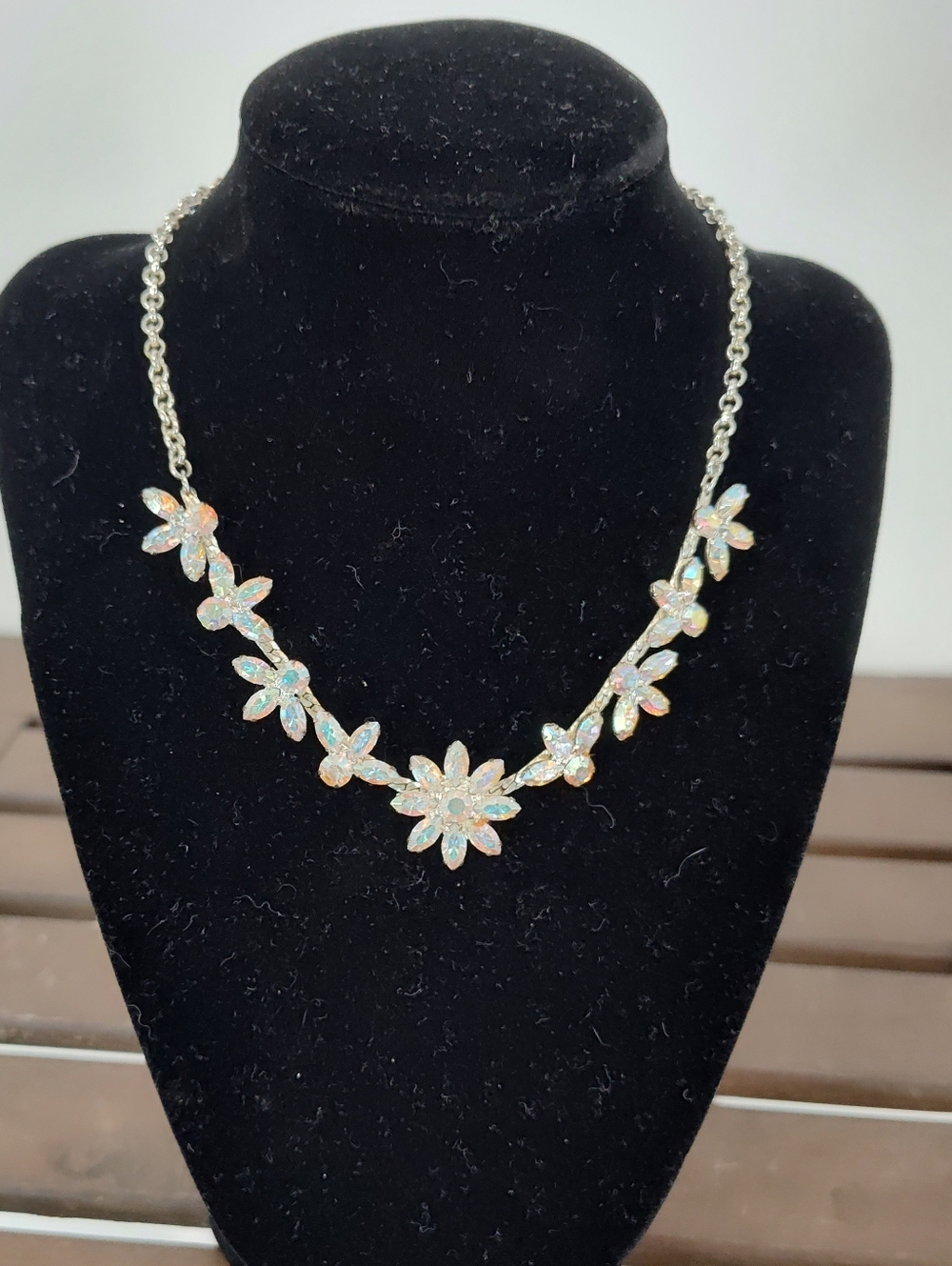 Crystal Floral Pendant Necklace in Iridescent White - Women's Jewelry